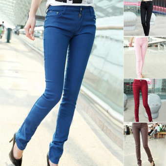 Fashion Mid Waist Sexy Candy Color Skinny Women's Pants(RoyalBlue) - intl  