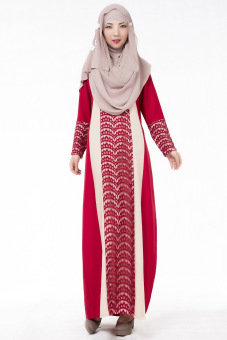 Fashion muslim women lace slim Long dress baju kurung Arab Loose-fitting clothing wear Special for Ramadan(Red) - intl  