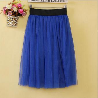 Fashion New Two Layers Mesh Pleated Skirts A-Line Midi Skirts Hot Sale (Blue) - intl  