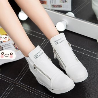 Fashion New Women Leather High Top Hidden Wedge Heel Casual Flat Sneakers Shoes WHITE - intl  