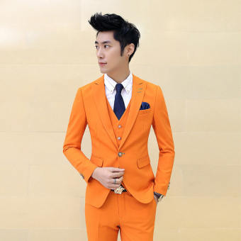 Fashion Pria - Setelan Jas Pria Vest dan Celana Trendy - Orange  