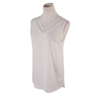 Fashion Sexy Women's V Neck Sleeveless Chiffon Casual Slim Top Tee T Shirt Vest (White)  