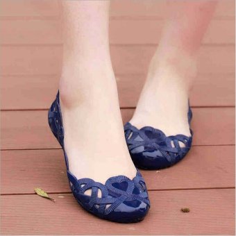 Fashion Women Casual Flats Shoes Crystal Jelly Hollow Slip-on Sandals Flip Flops BLUE - intl  