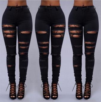 Fashion Women Celeb High Waisted Skinny Ripped Denim Pants Slim Pencil Jeans Trousers - intl  