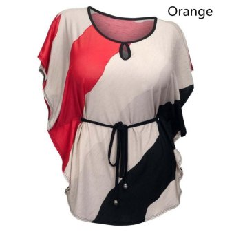 Fashion Women Clothing Tops Large Size Striped Round Neck Loose Bat Sleeve T-Shirts to Send Belt (Orange) - intl  