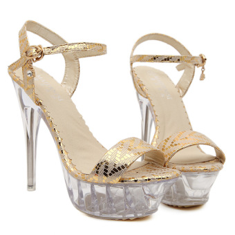 Fashion Women Crystal High Heel Sequins Open Toe Gold Sandals - Intl - INTL  