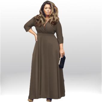 Fashion Women Formal V Neck Long Sleeve Cocktail Evening Party Long Dress (Coffee) - intl  