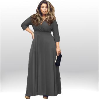 Fashion Women Formal V Neck Long Sleeve Cocktail Evening Party Long Dress Grey - intl  