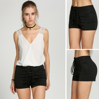 Fashion Women High Waisted Lace Up Front Solid Slim Shorts - intl  