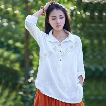 Fashion Women Loose Cotton Linen Clothing Tops Blouses (White) - intl  