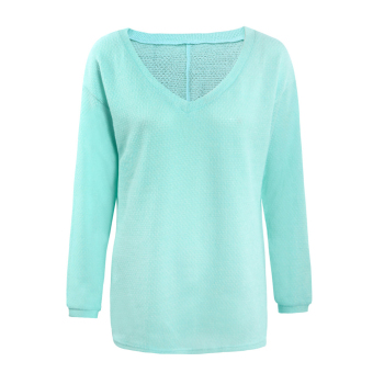 Fashion Women V-neck Loose Knitted Sweater Tops (Green) - intl  