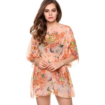 Fashion Women's Batwing Sleeve O-neck Floral Print Casual Loose Tops Blouse ONE SIZE-orange-  