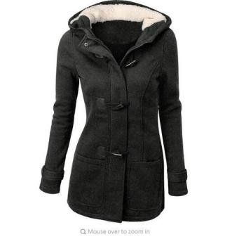 Fashion Womens Slim Hooded Zipper Horn Buttons Coat Overcoat Jacket(Dark Gray) - intl  