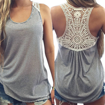 Fashion Womens Summer Lace Vest Top Sleeveless Casual Tank Blouse Tops T-Shirt Grey - intl  