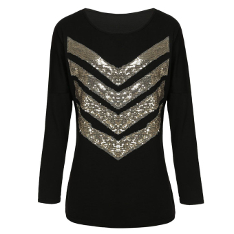 Fashion Sparkle Women Casual Bling Sequins Arrow Top Shirt Loose Black  - intl  