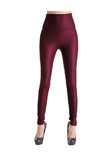 Faux Leather High Waist Leggings (Wine Red)  