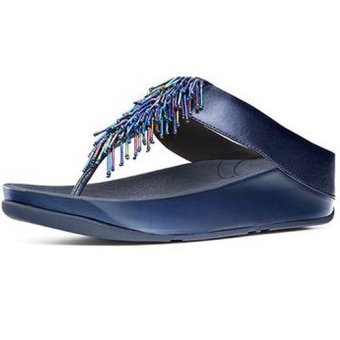 FitFlop Women's Cha Cha Flip Flop Sandals Wedge Heel Slippers Thong Beach Shoes Blue  