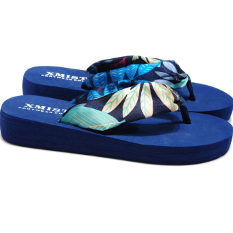 Flip Flops Platform Slippers Beach Sandals Wedge Hawaii Floral (Blue) (Intl)  
