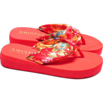 Flip Flops Platform Slippers Beach Sandals Wedge Hawaii Floral (Red) (Intl)  