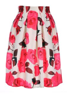 Floral Pleated Midi Skirt (White/Pink)  