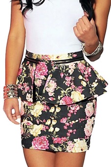 Floral Print Peplum Skirt (Multicolor)  