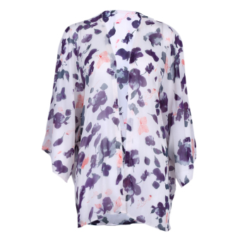 Flower Print Kimono Sleeve Bat Cardigan - Intl - Intl  