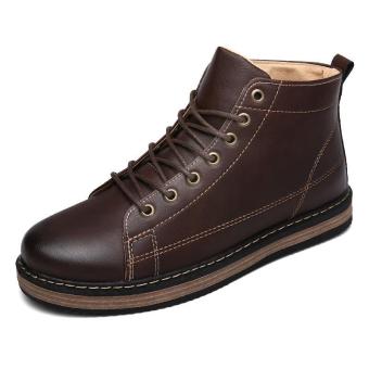 Four Season Hight Cut Shoes Men Korean Casual Shoes Retro Leather Shoes (Brown) - intl  
