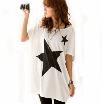 FR S-XL Fashion Ladies Casual Loose Five-pointed Star Bat Short Sleeve Blouse  