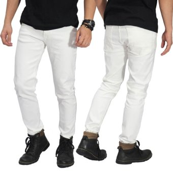 Frozenshop-Celana Jeans Skinny Putih Polos  