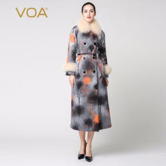 Fur Coat VOA Gray Polka Dot Double Breasted Luxury Fox Fur Collar Coat Women Winter Lengthen Down Ladies Parkas - intl  