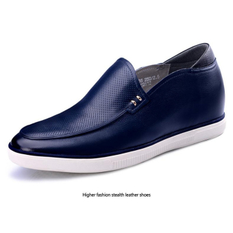 G416236 2.36 Inches Taller-Height Increasing Elevator Blue Leather Shoes(Soft Sole Soft Surface Driving Shoes) Blue (Intl)  