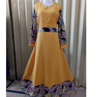 Gamis Katun Jepang Syari Kuning kombinasi motif bunga new 2017 Lim_store 05  