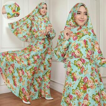 Gamis - Pakaian Wanita Muslimah - ZI Syar'i Safina Motif Flower Tosca  