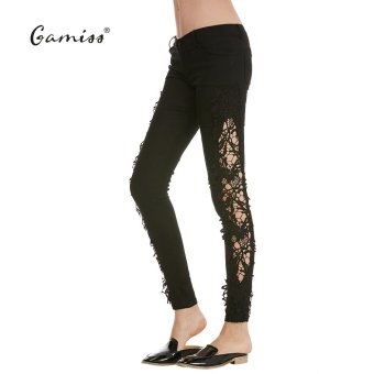 Gamiss Woman Pants Fashion Sexy Jeans Lace Stitching Slim Pants(Black) - intl  