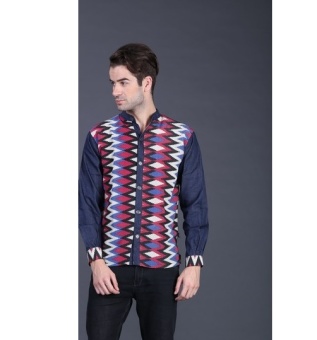 Garsel FRH 007 Baju Batik Pria - Cotton - Blue Comb  