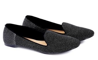 Garucci GDC 6059 Sepatu Flat Shoes Wanita - Sintetis Gliter - Cantik (Hitam Kombinasi)  