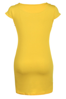 GE Women's Cap Sleeve O-Neck Slim Bodycon Print Dress S-XL (Yellow)  