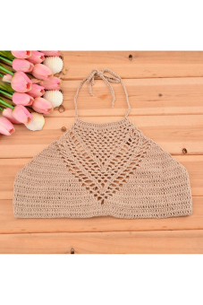 GETEK Stylish New Fashion Lady Women Halter Backless Sexy Hollow Out Lace Crochet Bustier Crop Tops Tees Bra Top One size(Khaki)  