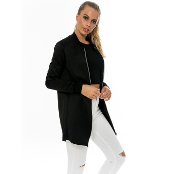 GETEK Women Zip Up Long Sleeve Stand Collar Bomber Jacket (Black) - intl  