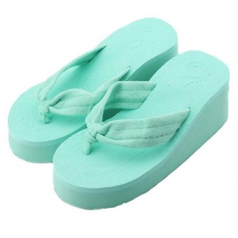 Girl Bow High Heel Wedge Shoes Sponge Platform Sandal Wedge Flip-flops Green  