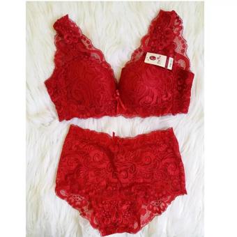 GIYOMI Bra Full Brukat Push Up + FREE CELANA DALAM Seamless 890 size 38 - MERAH  