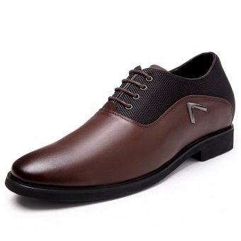 GN112628 Genuine Leather Heightening Elevated Oxfords Men's Formal Business Wedding Shoes Elevator 6cm (Brown)  