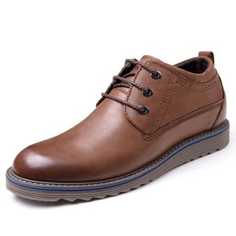 GN85801 Men's Round Head Recreational Leather Shoes-Elevator Shoes Invisible Elevator Shoes Casual Shoes Taller 6cm (Brown)  