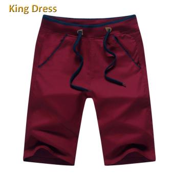 Good Quality Elastic Waist Straight Knee Length Solid Cotton Big Size S-5XL Fat Men Casual Shorts(Red) - intl  