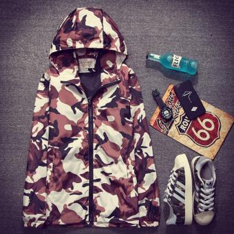 Good Quality Fashion Camouflage Thin Long Sleeves Zipper Men Hoodie(Coffee) - intl  