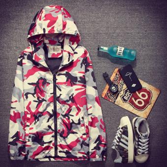 Good Quality Fashion Camouflage Thin Long Sleeves Zipper Men Hoodie(Red) - intl  