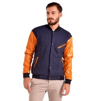 Goog On - Jaket Pria Baseball Classic - Biru Orange - GD 78  