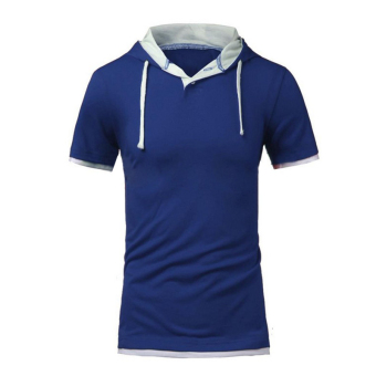 Gracefulvara Fashion Men's Slim Fit Short Sleeve Sweatshirt Gym Casual Hoodie Shirt Tee Polo T-shirt (Blue)  