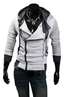 Gracefulvara Men Boys Casual Slim Fit Zipper Hoodie Hooded Coat Jacket Tops Fashion Sweatshirt (Light Grey) - intl  