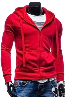 Gracefulvara Men's Boys Fashion Sport Slim Pullover Hoodie Coat Hooded Sweatshirt Casual Jacket (Red)  
